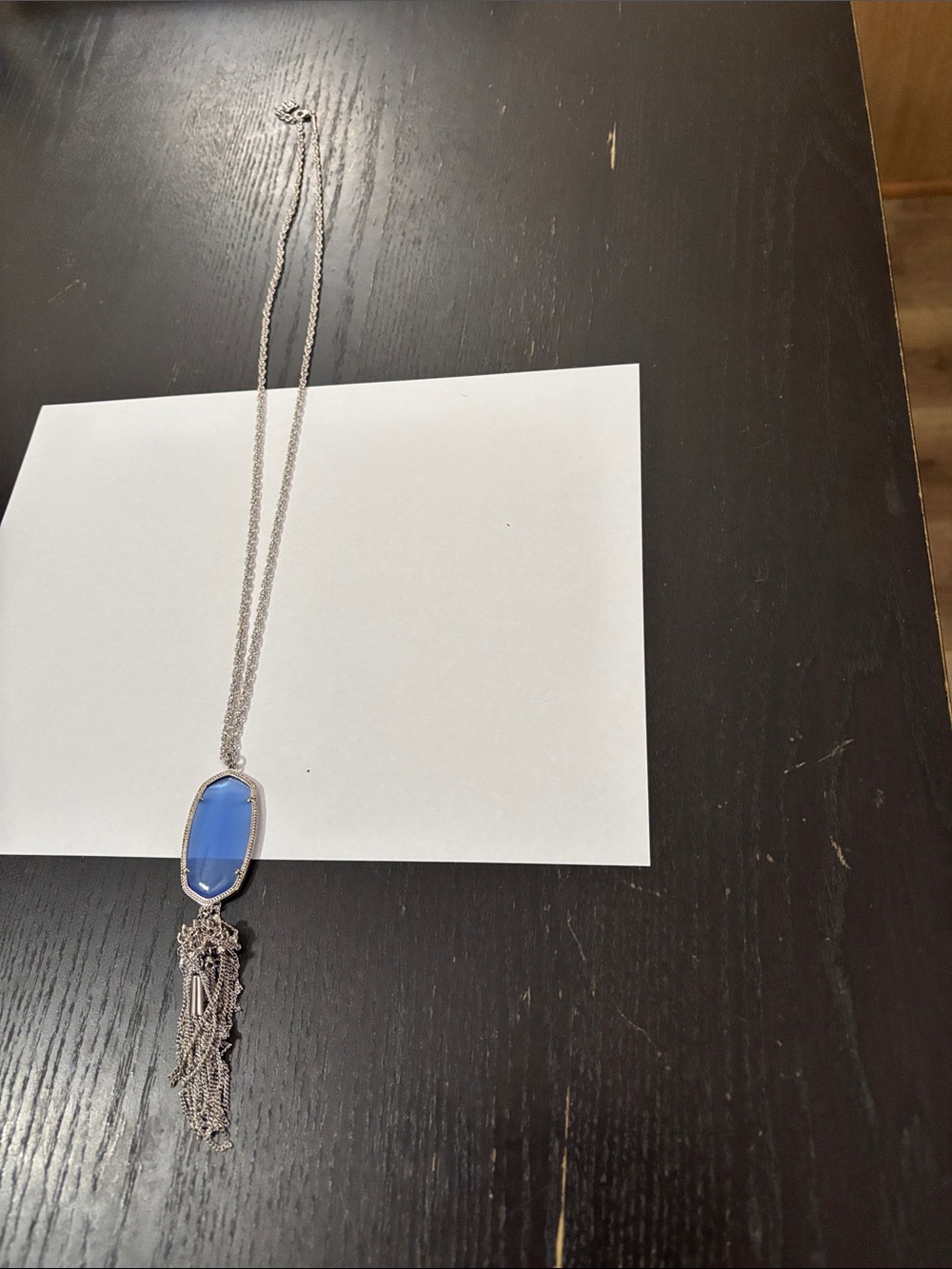 Kendra Scott Silver Necklace with Blue Pendant and Tassel